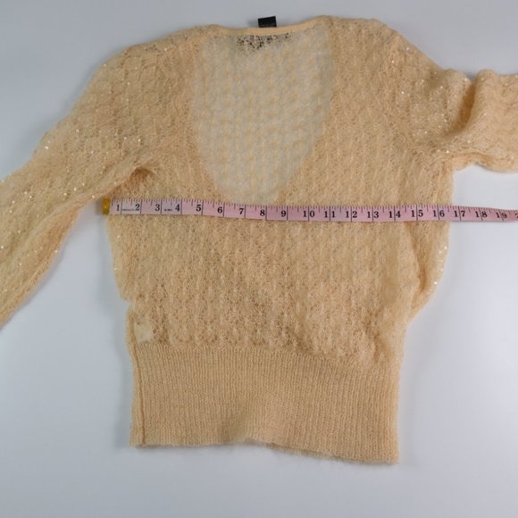 The Limited Womens S Kid Mohair Blend Beige Sheer Low V Cut Lightweight Sweater - Picture 10 of 10